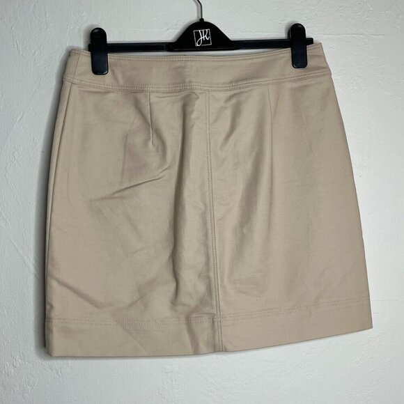 Ann Taylor Zip Front Khaki Mini Skirt Size 8 Front Pockets Cotton Blend - Picture 3 of 9